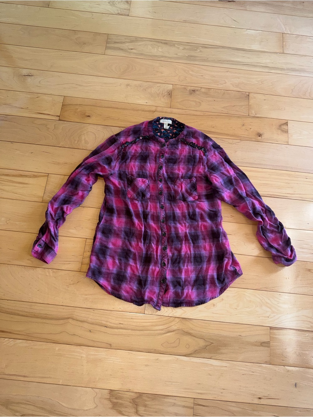 Plaid Button-Up Shirt in Pink and Black